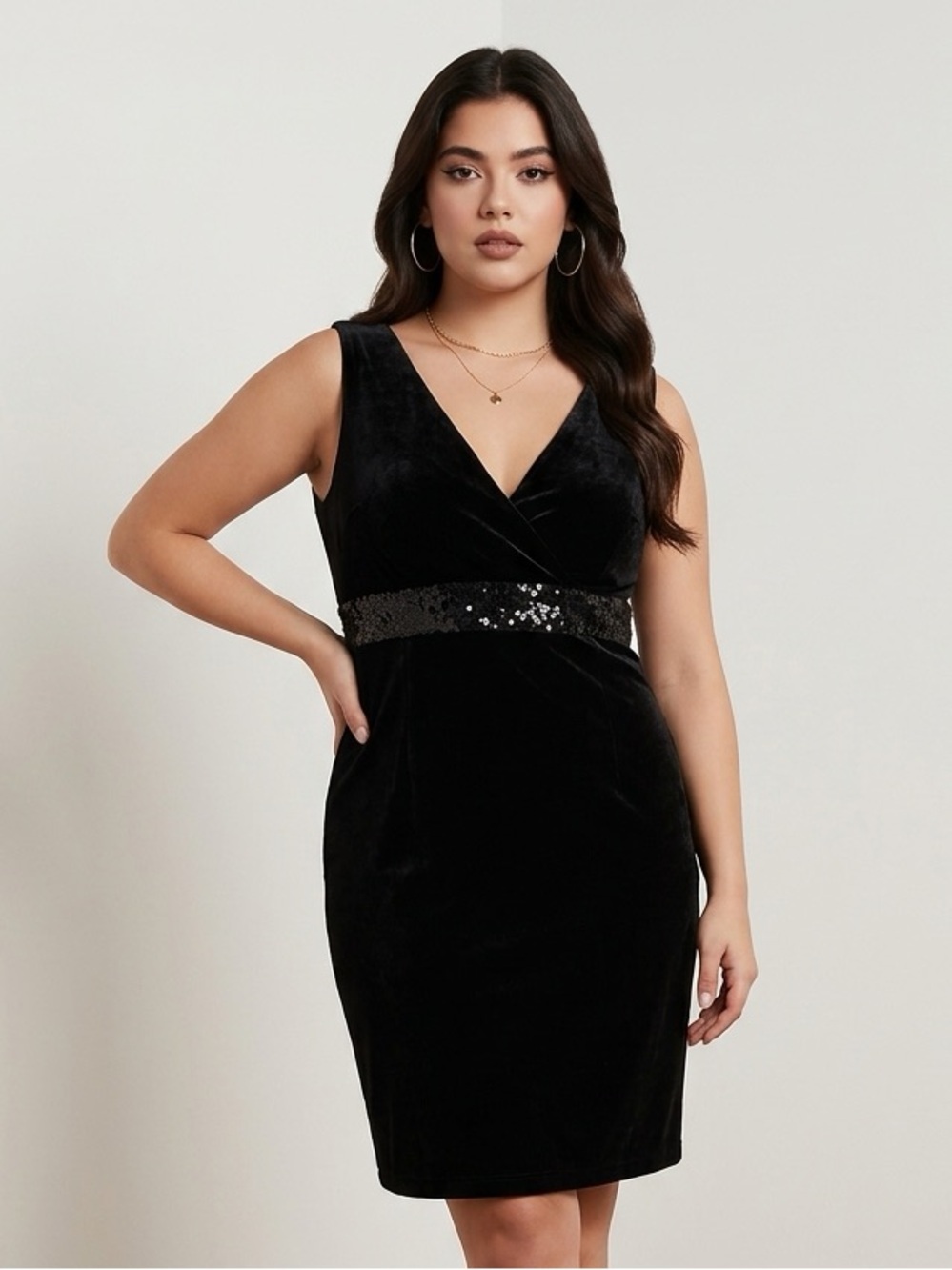 Black Midi Dress | Sears | Size 18 | Sequin Detail, Velvet, Vintage, New